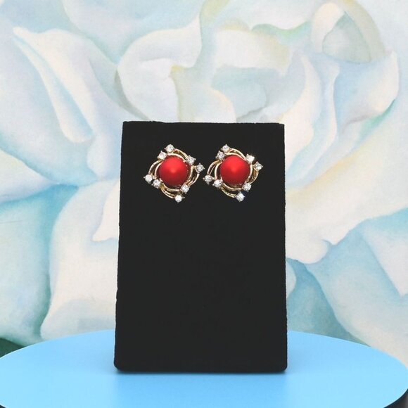 Vienna Swirl Persimmon Red Orange Pearl Crystal Accent Earrings Gift Packaged - Picture 11 of 11